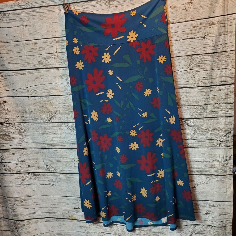 Lularoe Maxi Skirt Dark Teal Green Burgundy Floral Print Size 3XL